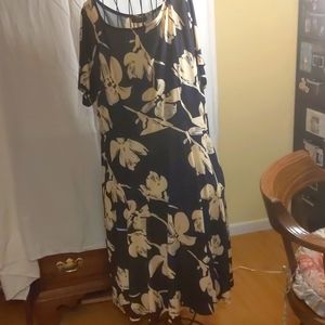 r & b collection dress, sz 1x, black w/yellow flowers